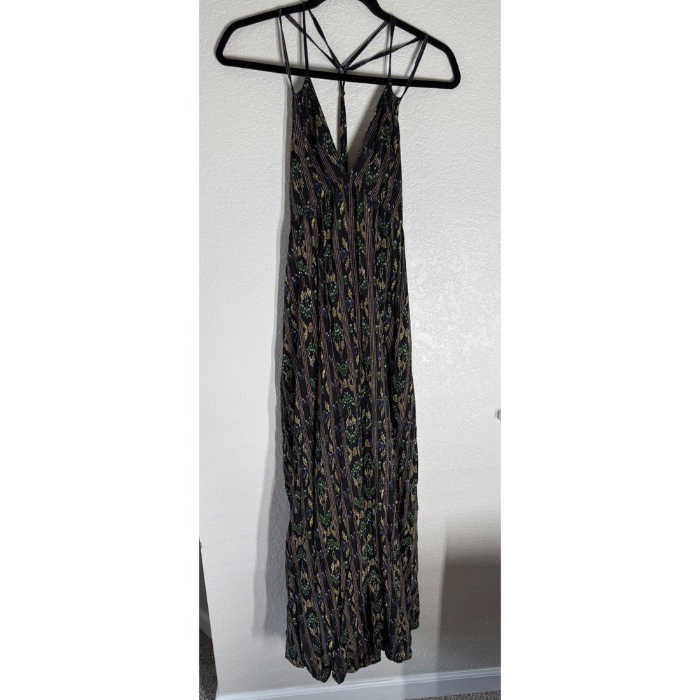 Lani Size S Maxi Dress Black Green Gold Print Sleeveless Casual‎